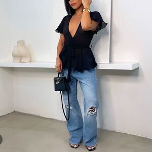 Chic Black Ruffled Blouse